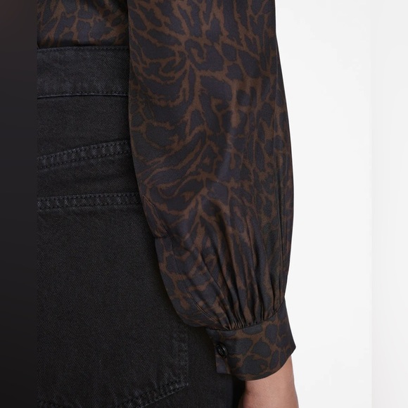 FRAME Femme Tie Neck Blouse- in Espresso Multi - Picture 6 of 9